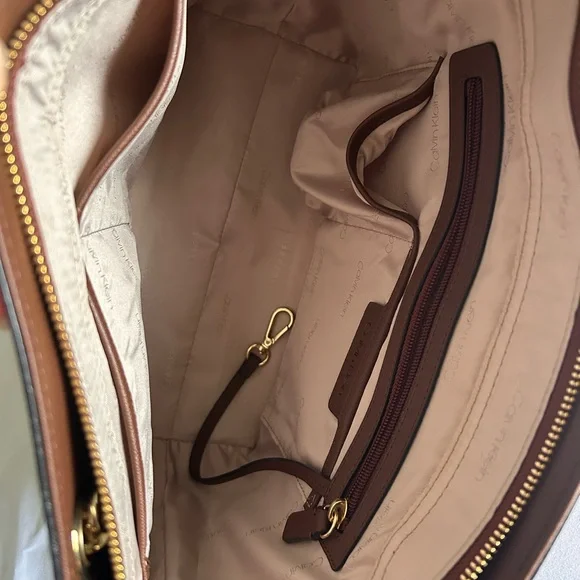 NWT Calvin Klein Tan and Black Snake-Print Chain-Handle Tote - Picture 7 of 9